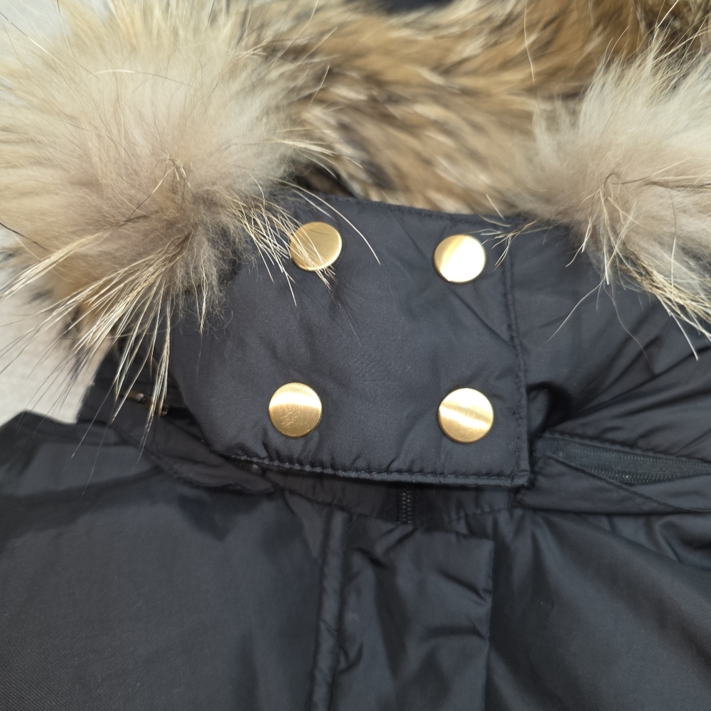 Ellen Tracy Long Puffer Coat Black Racoon Fur Hood Down Fill Women's Size S/M - Picture 12 of 15